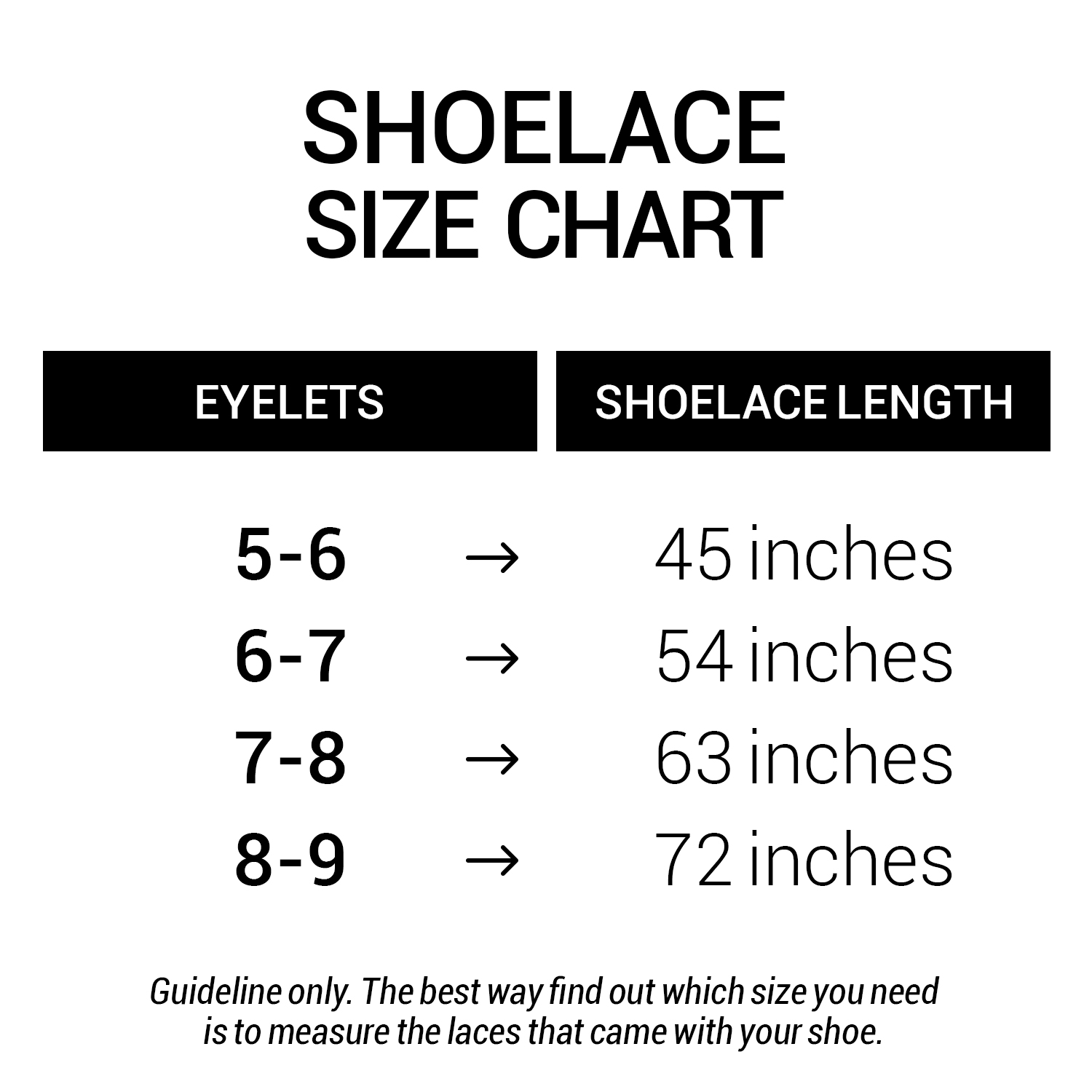 Boot Laces Size Chart